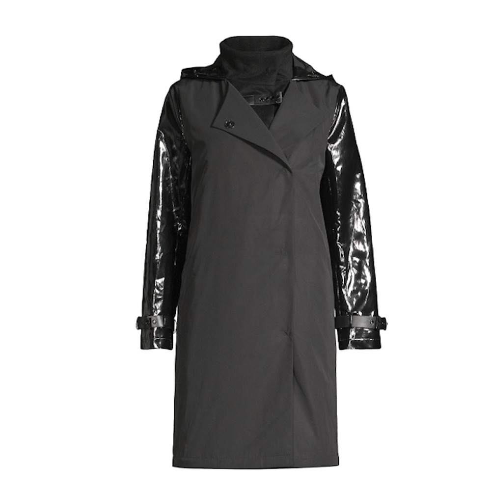 NWT JANE POST BLACK MOCK BELT CLOSURES LAYERED TRENCH DOUBLE COAT JACKET $595 XS